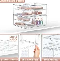 Sorbus 7 Drawers Acrylic Organizer for Makeup, Organization and Storage, Art Supplies, Jewelry, Stationary - 2 Pcs Clear Stackable Storage Drawers