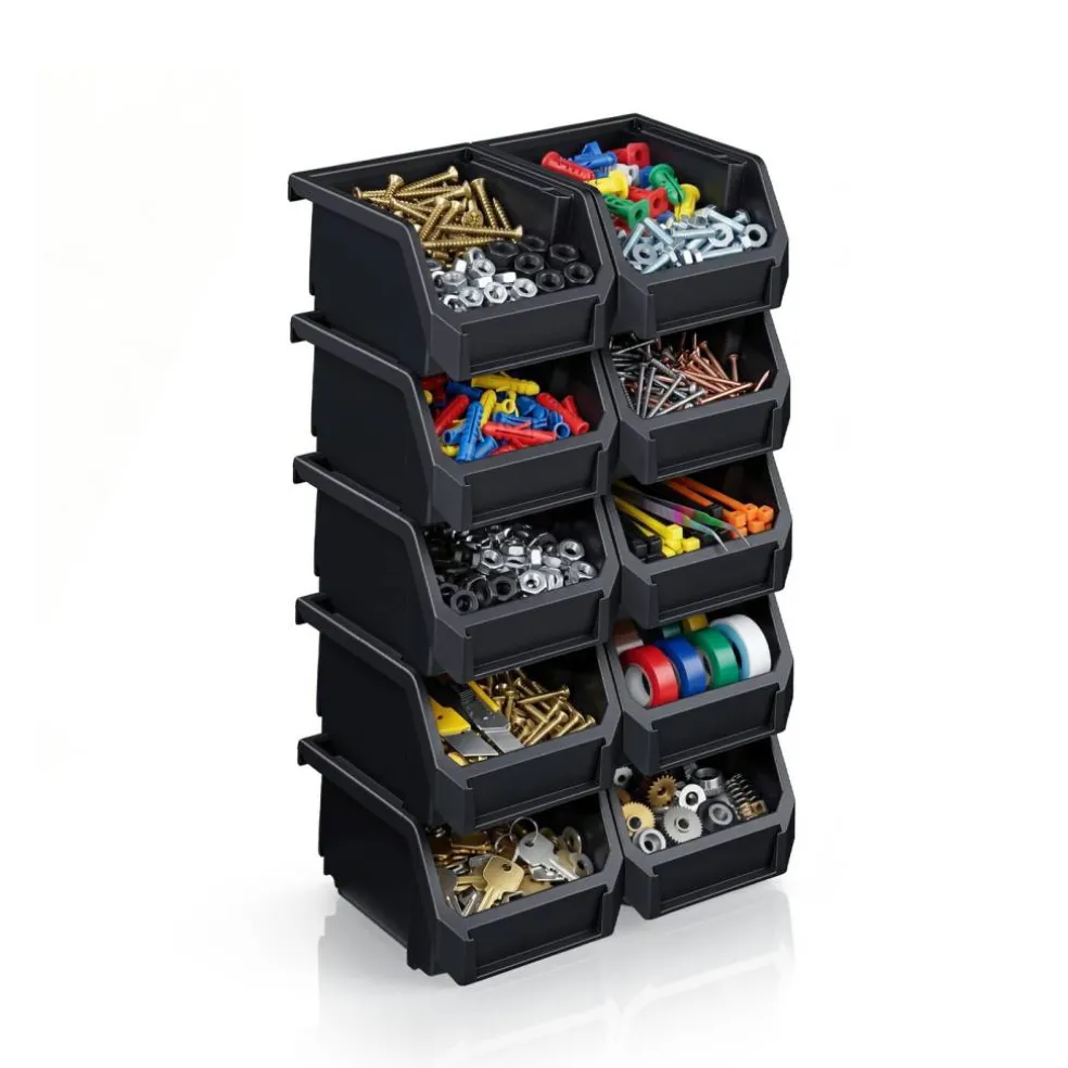 Sorbus Extra Small Open Front Stackable Garage Storage Bin – Heavy Duty Plastic Organizer Tote for Tools, Hardware & Shelving