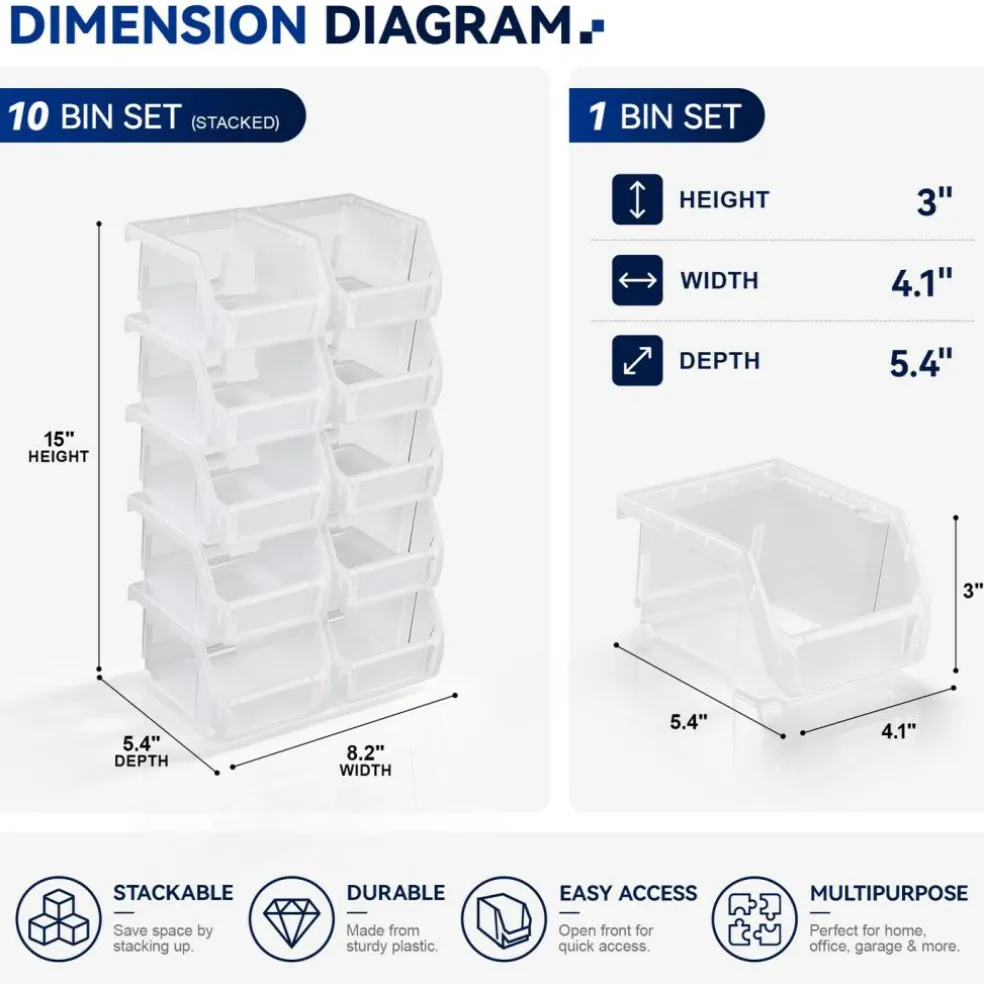Sorbus Extra Small Open Front Stackable Garage Storage Bin – Heavy Duty Plastic Organizer Tote for Tools, Hardware & Shelving
