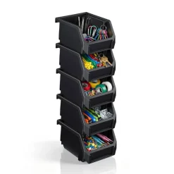Sorbus Extra Small Open Front Stackable Garage Storage Bin – Heavy Duty Plastic Organizer Tote for Tools, Hardware & Shelving