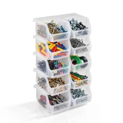 Sorbus Extra Small Open Front Stackable Garage Storage Bin – Heavy Duty Plastic Organizer Tote for Tools, Hardware & Shelving