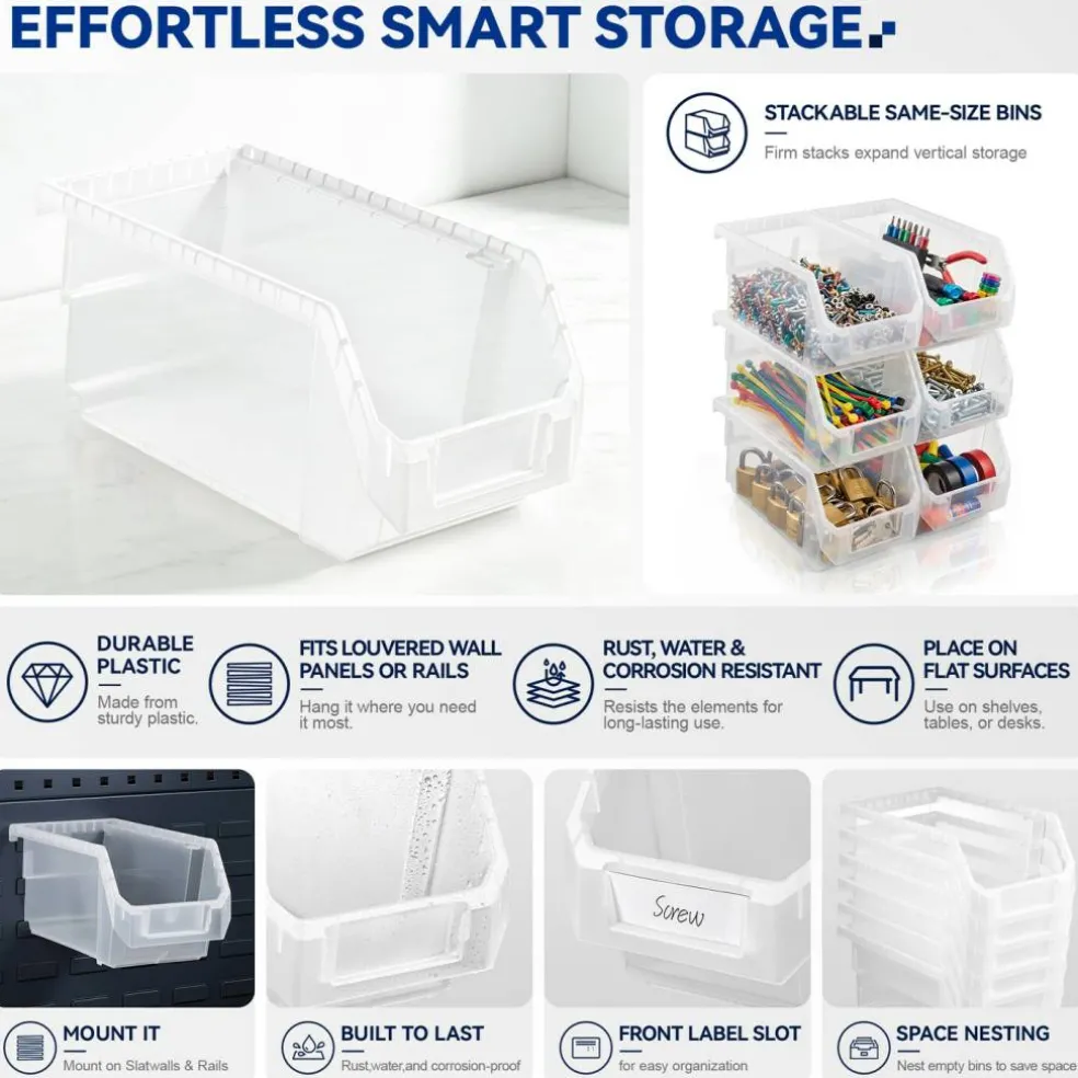 Sorbus Extra Small Open Front Stackable Garage Storage Bin – Heavy Duty Plastic Organizer Tote for Tools, Hardware & Shelving