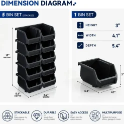 Sorbus Extra Small Open Front Stackable Garage Storage Bin – Heavy Duty Plastic Organizer Tote for Tools, Hardware & Shelving