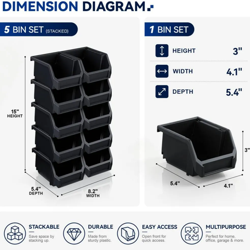 Sorbus Extra Small Open Front Stackable Garage Storage Bin – Heavy Duty Plastic Organizer Tote for Tools, Hardware & Shelving