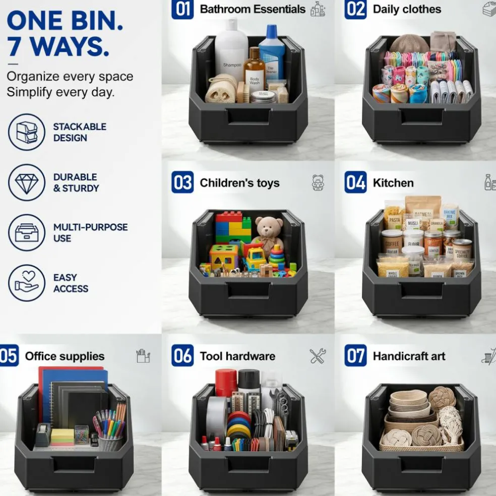 Sorbus Extra Small Open Front Stackable Garage Storage Bin – Heavy Duty Plastic Organizer Tote for Tools, Hardware & Shelving