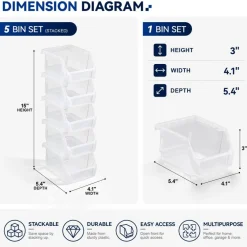 Sorbus Extra Small Open Front Stackable Garage Storage Bin – Heavy Duty Plastic Organizer Tote for Tools, Hardware & Shelving