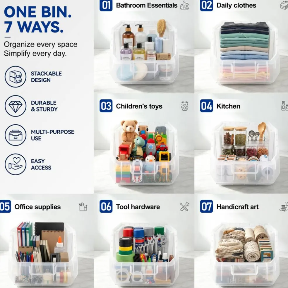 Sorbus Extra Small Open Front Stackable Garage Storage Bin – Heavy Duty Plastic Organizer Tote for Tools, Hardware & Shelving