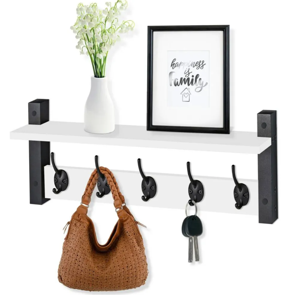 Sorbus Floating Wall Shelf with Hooks for Entryway, Bathroom, Bedroom, Kitchen, or Mudroom