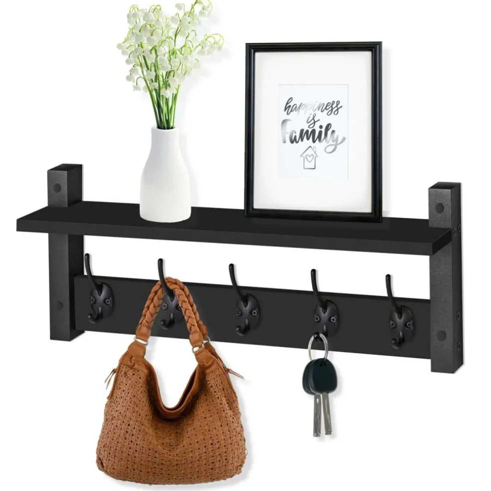 Sorbus Floating Wall Shelf with Hooks for Entryway, Bathroom, Bedroom, Kitchen, or Mudroom