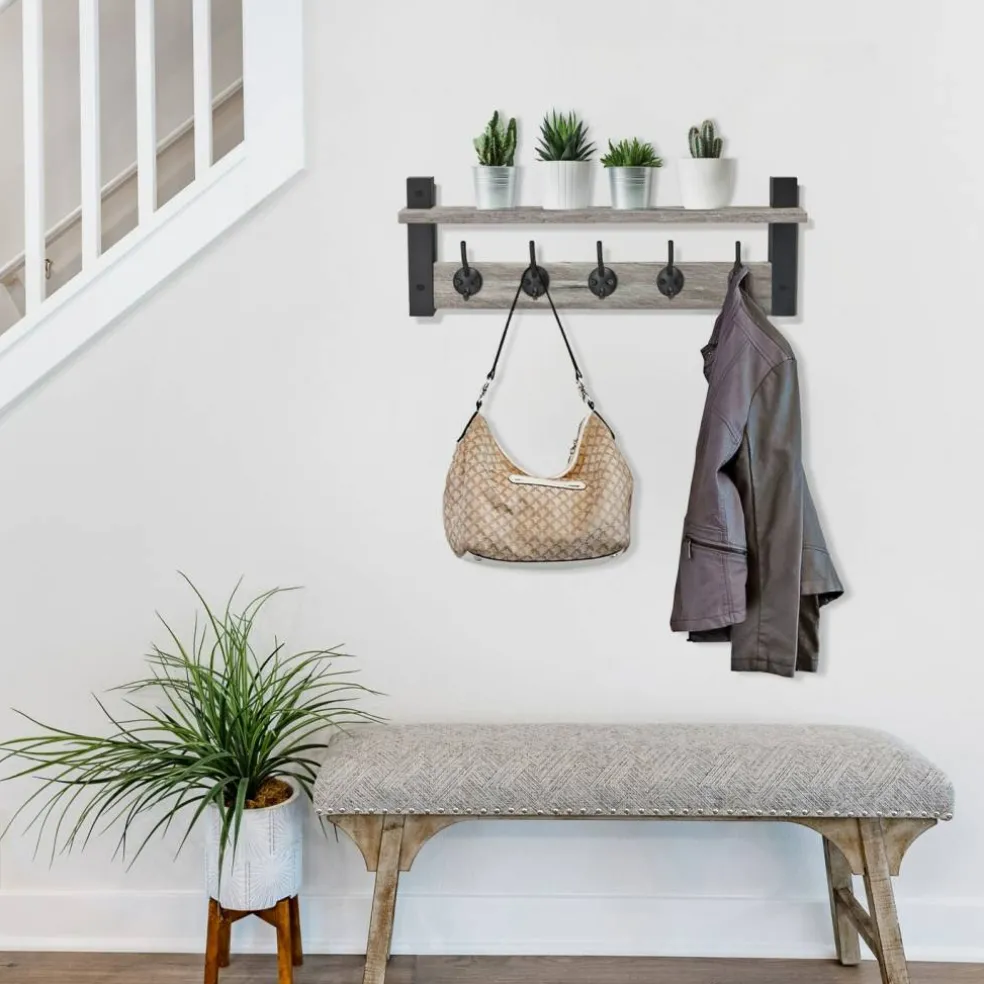 Sorbus Floating Wall Shelf with Hooks for Entryway, Bathroom, Bedroom, Kitchen, or Mudroom