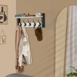 Sorbus Floating Wall Shelf with Hooks for Entryway, Bathroom, Bedroom, Kitchen, or Mudroom