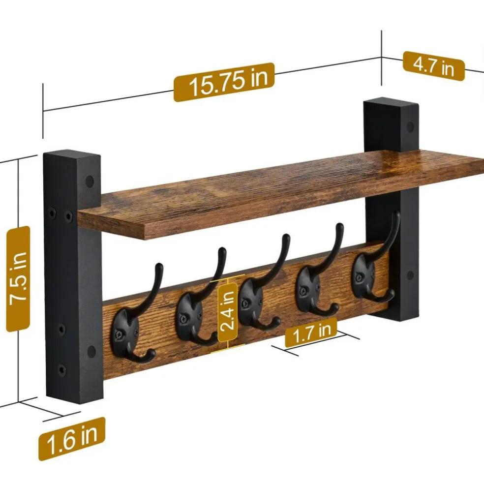 Sorbus Floating Wall Shelf with Hooks for Entryway, Bathroom, Bedroom, Kitchen, or Mudroom
