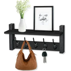 Sorbus Floating Wall Shelf with Hooks for Entryway, Bathroom, Bedroom, Kitchen, or Mudroom