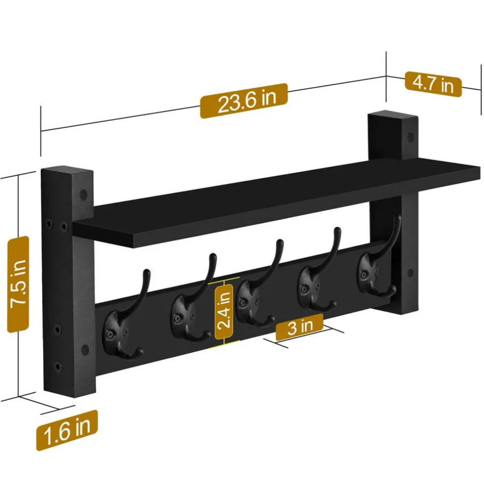 Sorbus Floating Wall Shelf with Hooks for Entryway, Bathroom, Bedroom, Kitchen, or Mudroom