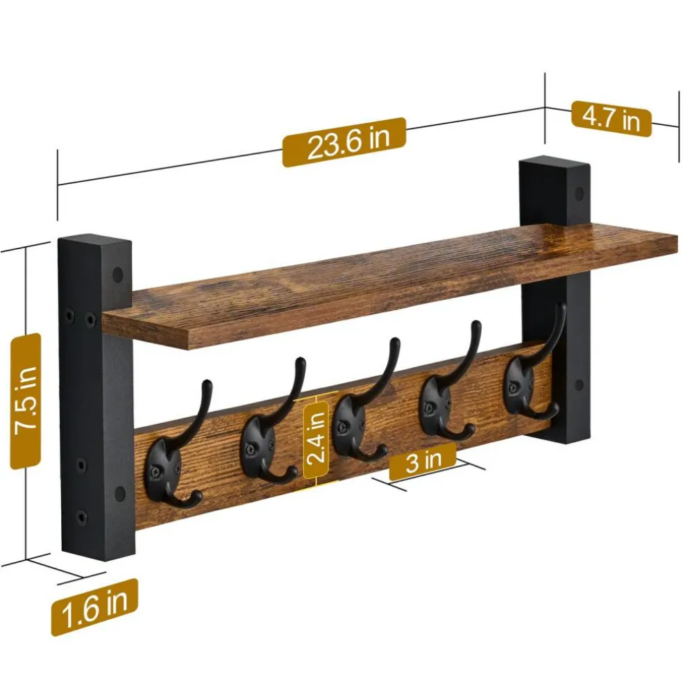 Sorbus Floating Wall Shelf with Hooks for Entryway, Bathroom, Bedroom, Kitchen, or Mudroom