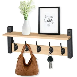 Sorbus Floating Wall Shelf with Hooks for Entryway, Bathroom, Bedroom, Kitchen, or Mudroom