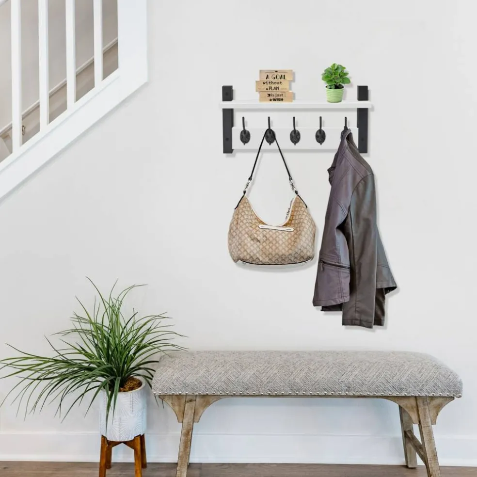 Sorbus Floating Wall Shelf with Hooks for Entryway, Bathroom, Bedroom, Kitchen, or Mudroom