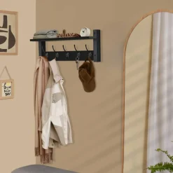 Sorbus Floating Wall Shelf with Hooks for Entryway, Bathroom, Bedroom, Kitchen, or Mudroom