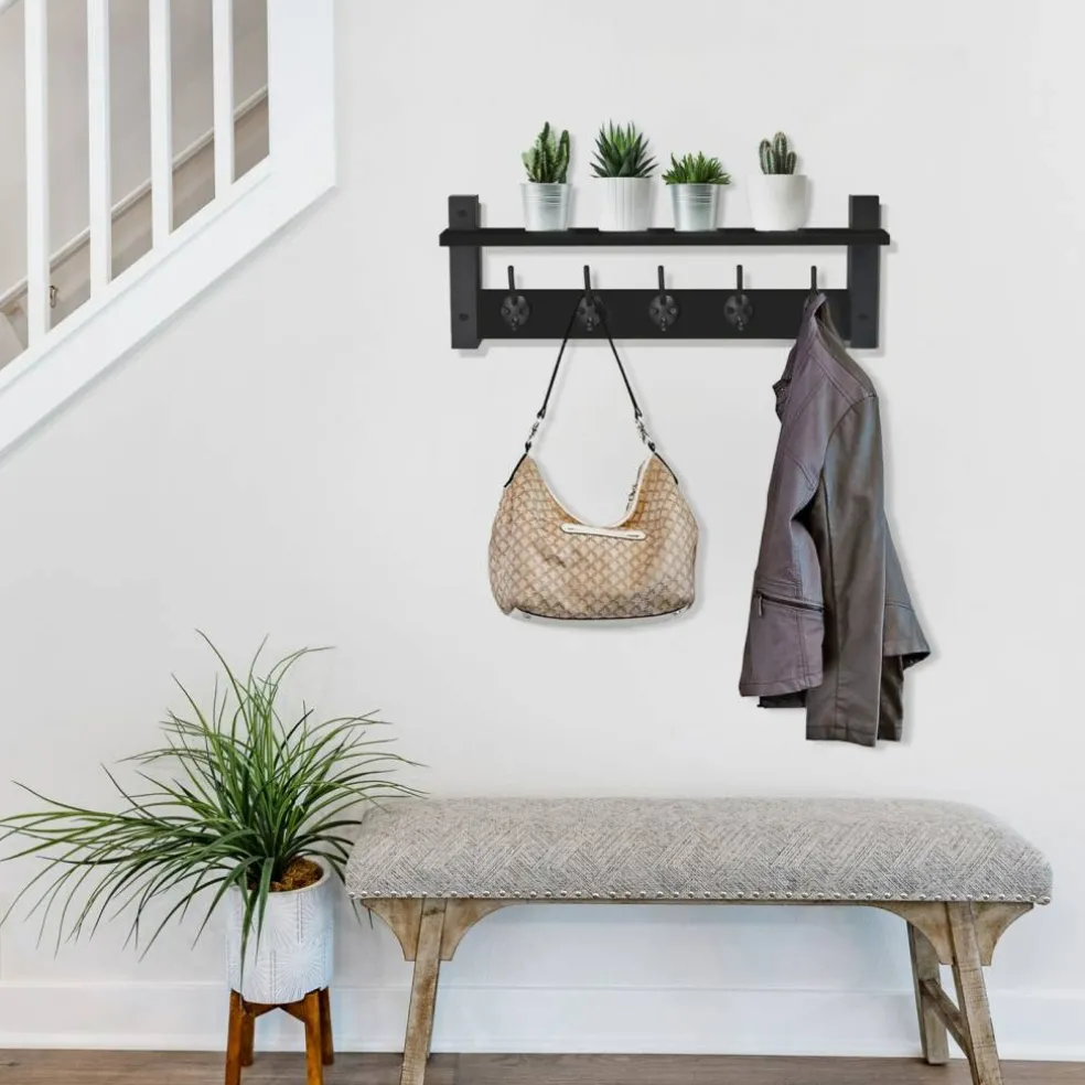 Sorbus Floating Wall Shelf with Hooks for Entryway, Bathroom, Bedroom, Kitchen, or Mudroom