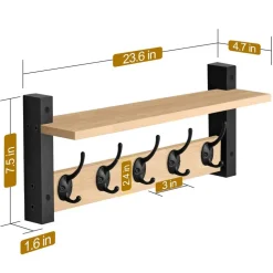Sorbus Floating Wall Shelf with Hooks for Entryway, Bathroom, Bedroom, Kitchen, or Mudroom