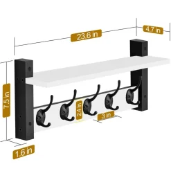 Sorbus Floating Wall Shelf with Hooks for Entryway, Bathroom, Bedroom, Kitchen, or Mudroom