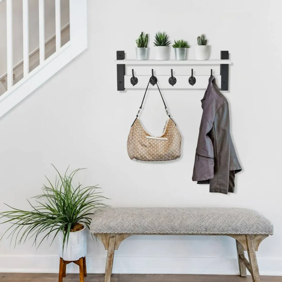 Sorbus Floating Wall Shelf with Hooks for Entryway, Bathroom, Bedroom, Kitchen, or Mudroom