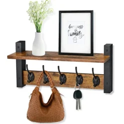 Sorbus Floating Wall Shelf with Hooks for Entryway, Bathroom, Bedroom, Kitchen, or Mudroom