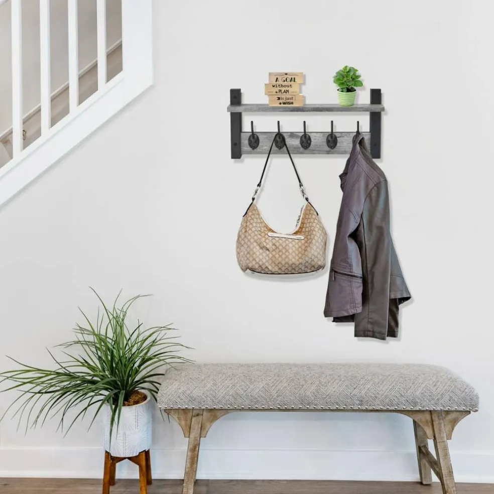 Sorbus Floating Wall Shelf with Hooks for Entryway, Bathroom, Bedroom, Kitchen, or Mudroom