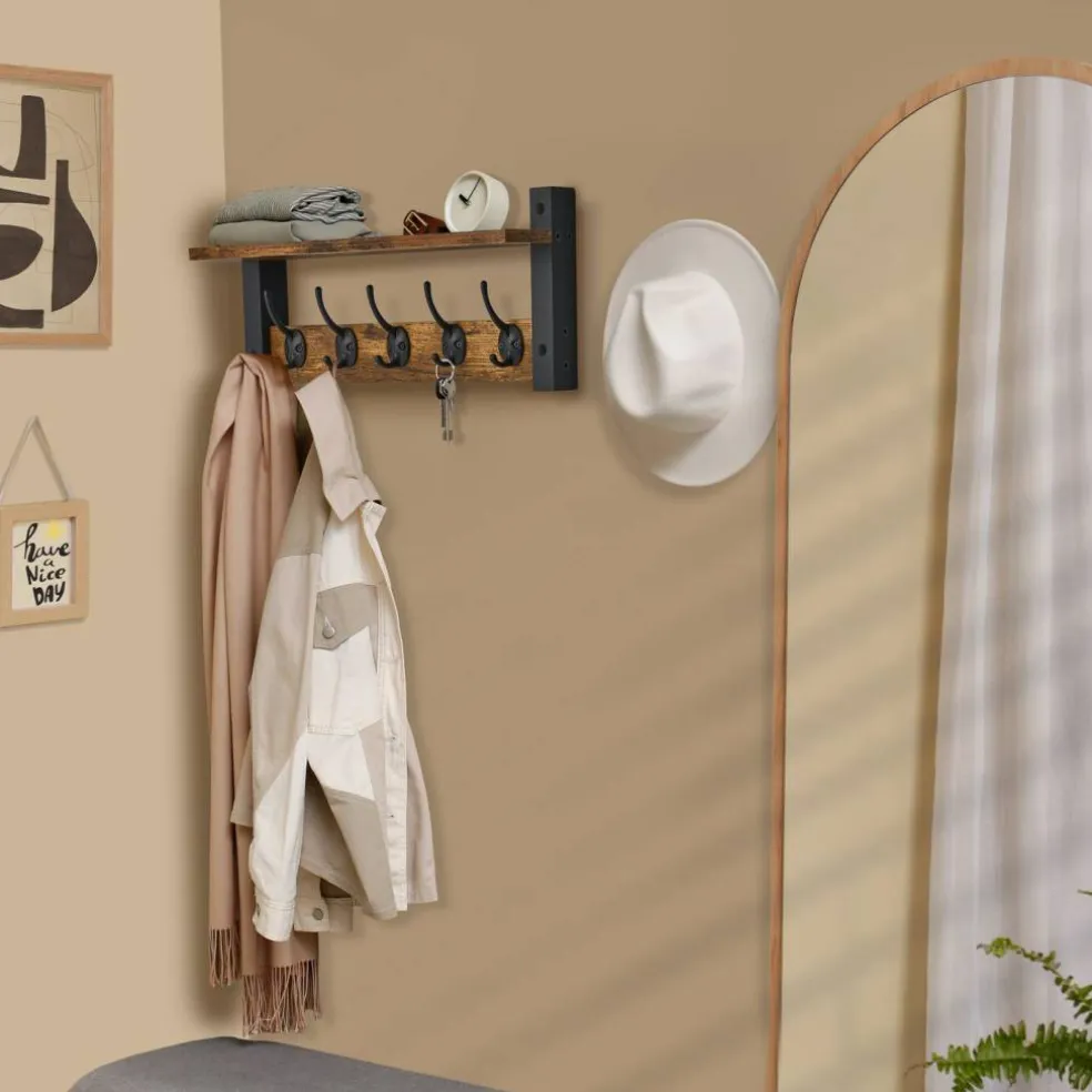 Sorbus Floating Wall Shelf with Hooks for Entryway, Bathroom, Bedroom, Kitchen, or Mudroom