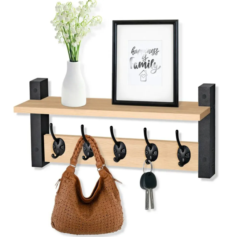 Sorbus Floating Wall Shelf with Hooks for Entryway, Bathroom, Bedroom, Kitchen, or Mudroom