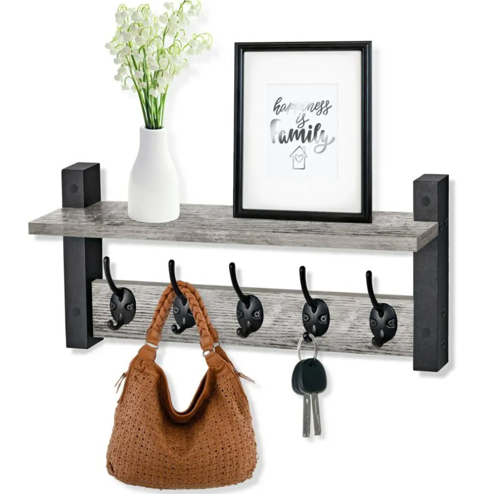 Sorbus Floating Wall Shelf with Hooks for Entryway, Bathroom, Bedroom, Kitchen, or Mudroom