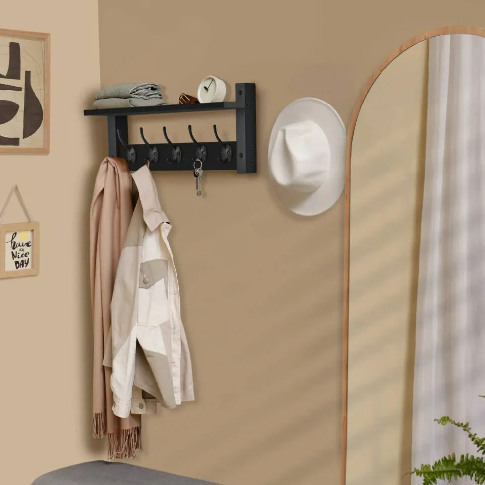 Sorbus Floating Wall Shelf with Hooks for Entryway, Bathroom, Bedroom, Kitchen, or Mudroom
