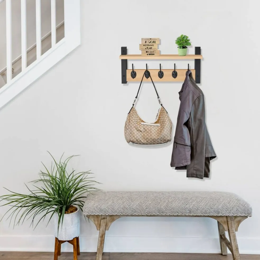 Sorbus Floating Wall Shelf with Hooks for Entryway, Bathroom, Bedroom, Kitchen, or Mudroom