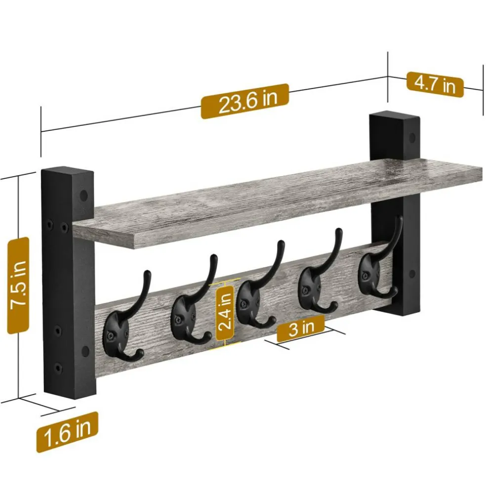 Sorbus Floating Wall Shelf with Hooks for Entryway, Bathroom, Bedroom, Kitchen, or Mudroom