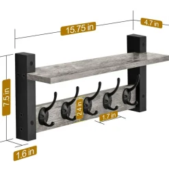 Sorbus Floating Wall Shelf with Hooks for Entryway, Bathroom, Bedroom, Kitchen, or Mudroom
