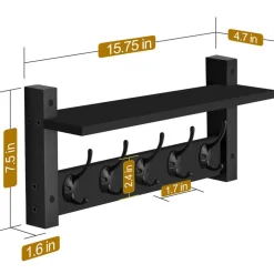 Sorbus Floating Wall Shelf with Hooks for Entryway, Bathroom, Bedroom, Kitchen, or Mudroom