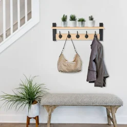 Sorbus Floating Wall Shelf with Hooks for Entryway, Bathroom, Bedroom, Kitchen, or Mudroom