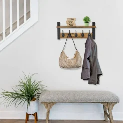 Sorbus Floating Wall Shelf with Hooks for Entryway, Bathroom, Bedroom, Kitchen, or Mudroom