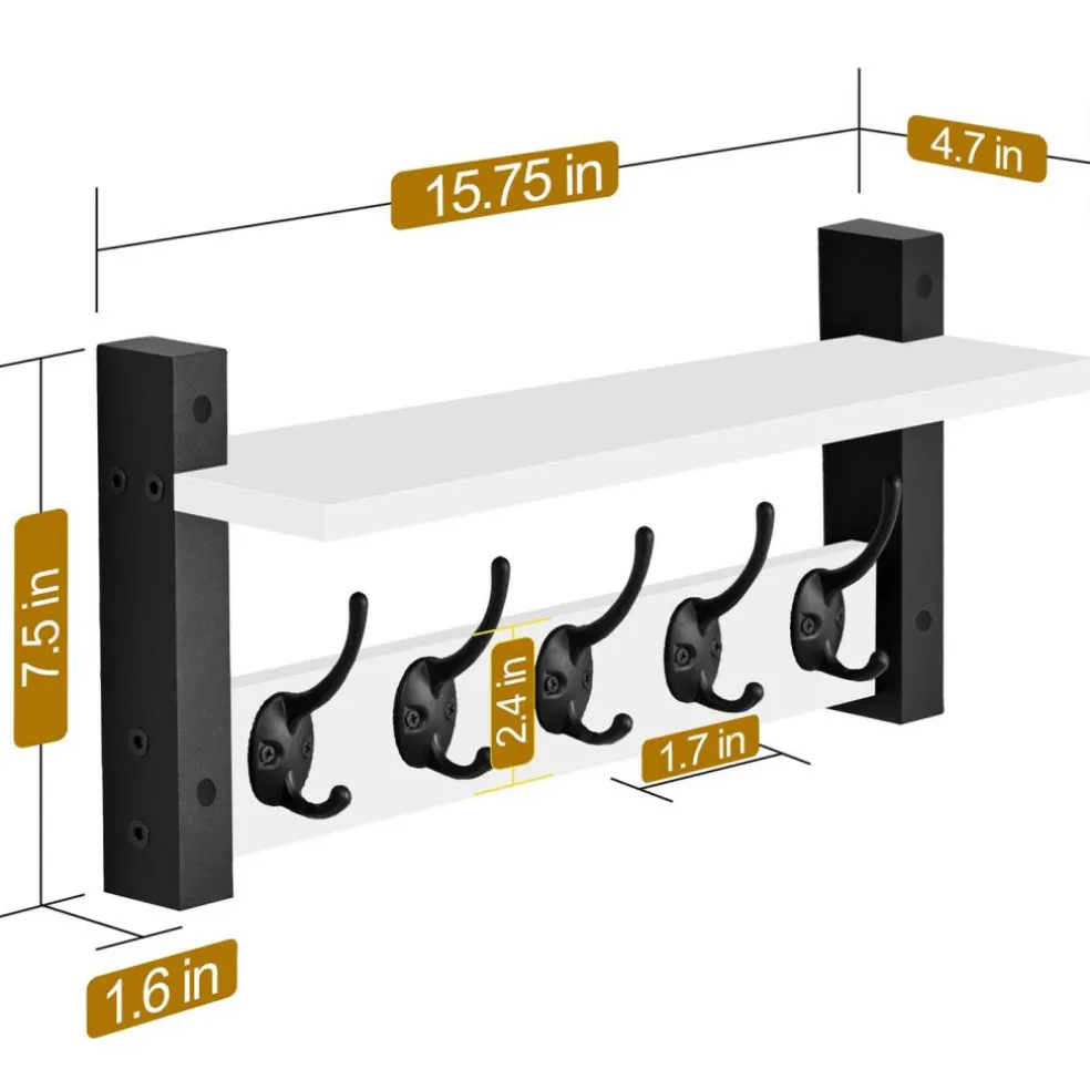 Sorbus Floating Wall Shelf with Hooks for Entryway, Bathroom, Bedroom, Kitchen, or Mudroom