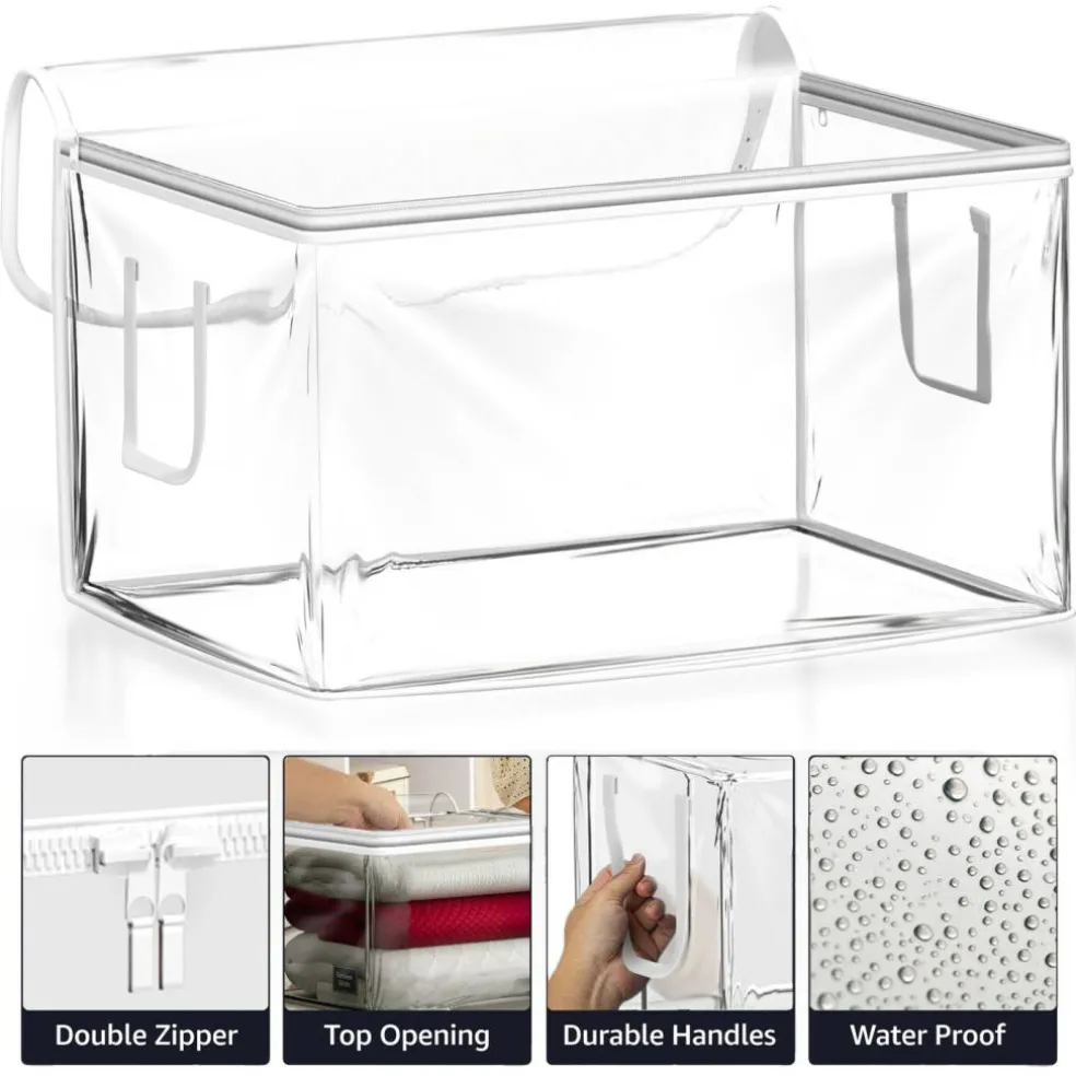 Sorbus Foldable Large Clear Plastic Bags with Zipper & Carry Handles