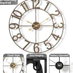 Sorbus Large Wall Clock - 24-inch Decorative Numeral Wall Clock - Battery Operated Analog - Living Room and Kitchen Décor