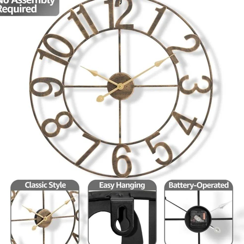Sorbus Large Wall Clock - 24-inch Decorative Numeral Wall Clock - Battery Operated Analog - Living Room and Kitchen Décor