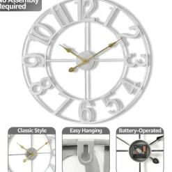 Sorbus Large Wall Clock - 24-inch Decorative Numeral Wall Clock - Battery Operated Analog - Living Room and Kitchen Décor
