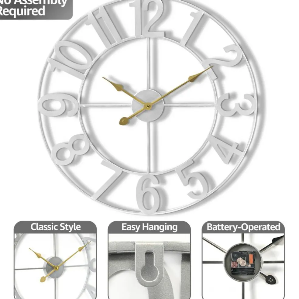 Sorbus Large Wall Clock - 24-inch Decorative Numeral Wall Clock - Battery Operated Analog - Living Room and Kitchen Décor