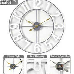 Sorbus Large Wall Clock - 24-inch Decorative Numeral Wall Clock - Battery Operated Analog - Living Room and Kitchen Décor