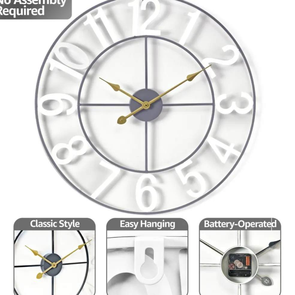 Sorbus Large Wall Clock - 24-inch Decorative Numeral Wall Clock - Battery Operated Analog - Living Room and Kitchen Décor