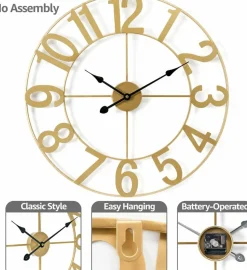 Sorbus Large Wall Clock - 24-inch Decorative Numeral Wall Clock - Battery Operated Analog - Living Room and Kitchen Décor