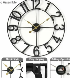 Sorbus Large Wall Clock - 24-inch Decorative Numeral Wall Clock - Battery Operated Analog - Living Room and Kitchen Décor