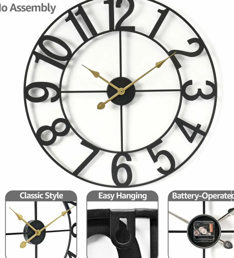 Sorbus Large Wall Clock - 24-inch Decorative Numeral Wall Clock - Battery Operated Analog - Living Room and Kitchen Décor