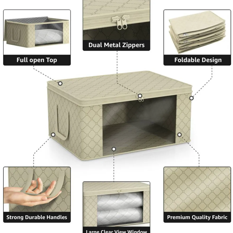 Sorbus Medium Clothes Storage Bags 6 Pack - Foldable Blanket Organizer Bins with Window, Lids, and Handles